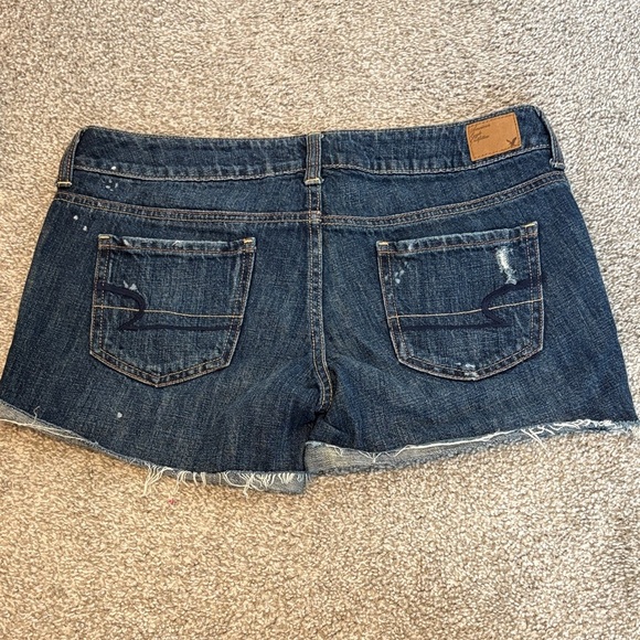American Eagle Outfitters Dark Blue Distressed Jean Shorts - Picture 3 of 6